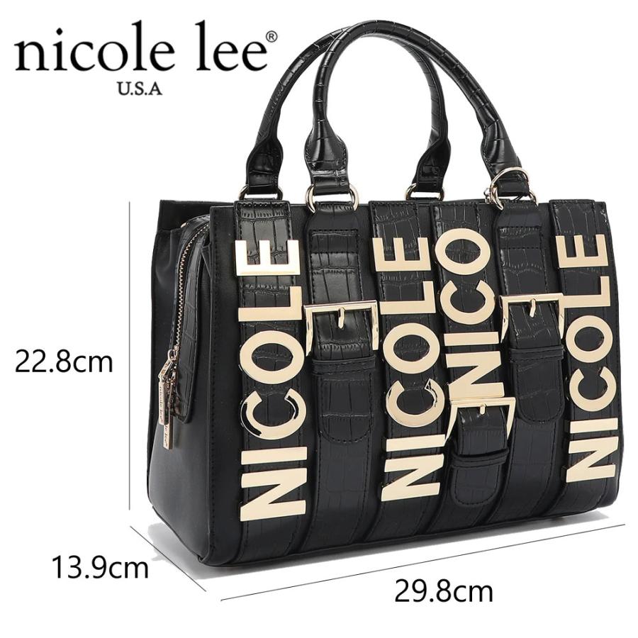 数量限定 NICOLE LEE ニコールリー P17203 CALISTA サッチェル スクエアバッグ ハンドバッグ レディース ビッグメタルロゴ セレモニー クロコ柄の画像