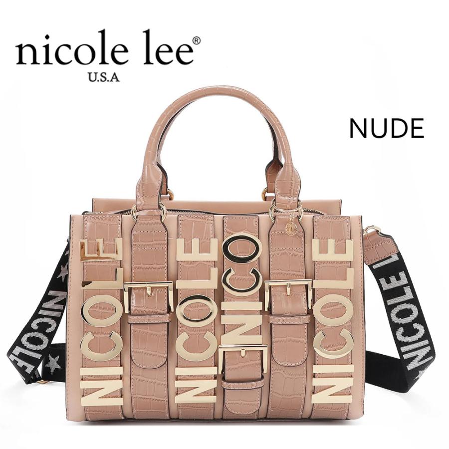 数量限定 NICOLE LEE ニコールリー P17203 CALISTA サッチェル スクエアバッグ ハンドバッグ レディース ビッグメタルロゴ セレモニー クロコ柄の画像