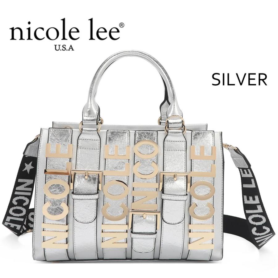 数量限定 NICOLE LEE ニコールリー P17203 CALISTA サッチェル スクエアバッグ ハンドバッグ レディース ビッグメタルロゴ セレモニー クロコ柄の画像