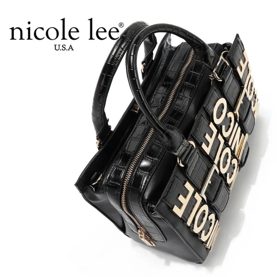 数量限定 NICOLE LEE ニコールリー P17203 CALISTA サッチェル スクエアバッグ ハンドバッグ レディース ビッグメタルロゴ セレモニー クロコ柄の画像
