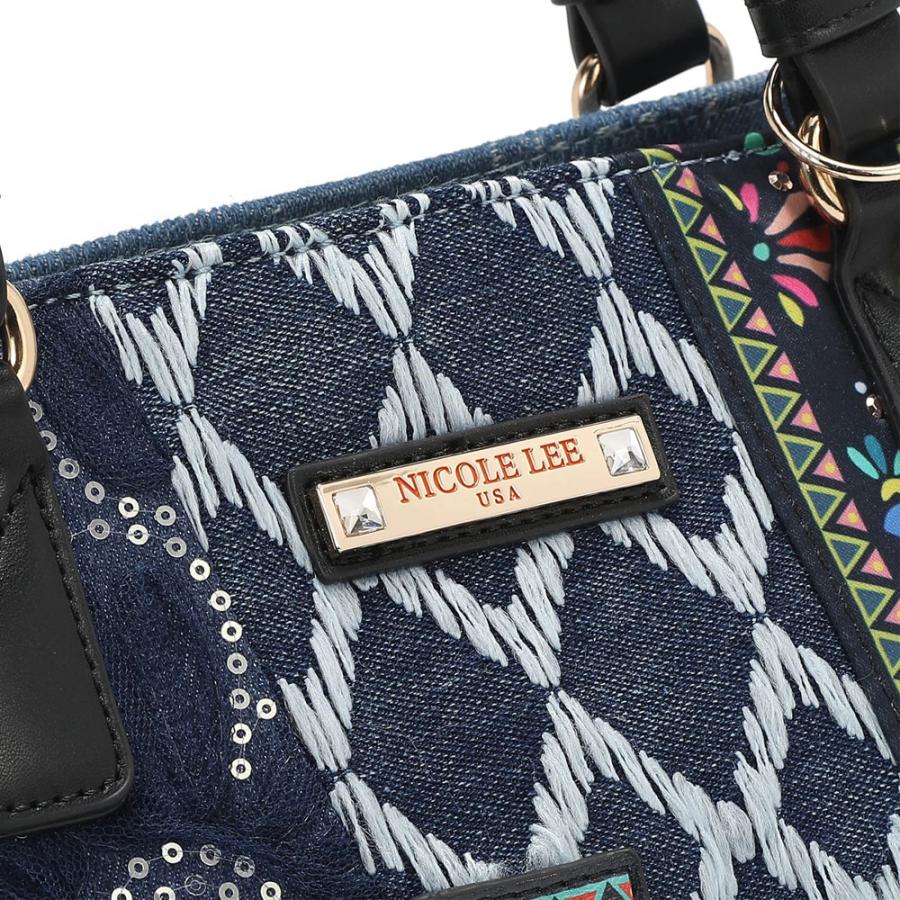 数量限定 NICOLE LEE ニコールリー JS17035 BOSQUE DE AMOR DENIM TOTE BAG レディース デニム パッチワーク ハチドリ  トートバッグの画像
