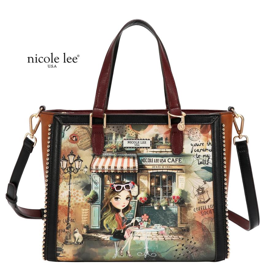 2026新作 数量限定 NICOLE LEE ニコールリー VF17605 VIRTUAL FRIEND TOTE BAG トートバッグ ハンドバッグ ブラウン 2WAY ショルダーバッグの画像