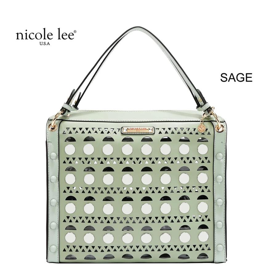 2026新作 数量限定 NICOLE LEE ニコールリー LSR17666 SILVER POP STUD SATCHEL BAG レーザーカット ハンドバッグ サッチェル ジオメトリック柄