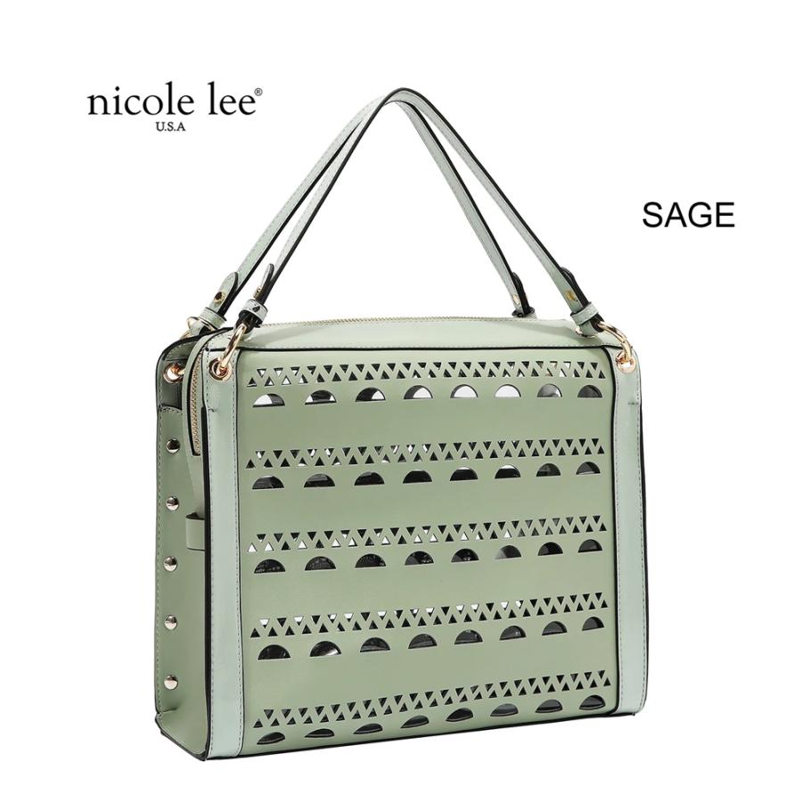 2026新作 数量限定 NICOLE LEE ニコールリー LSR17666 SILVER POP STUD SATCHEL BAG レーザーカット ハンドバッグ サッチェル ジオメトリック柄