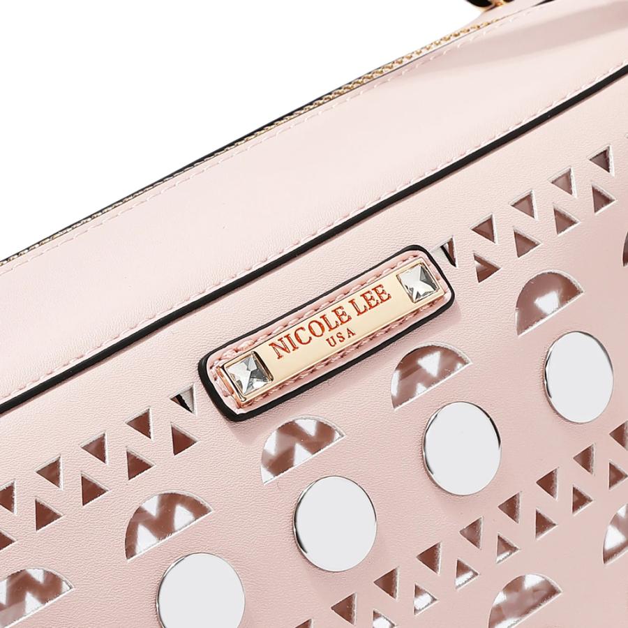 2026新作 数量限定 NICOLE LEE ニコールリー LSR17666 SILVER POP STUD SATCHEL BAG レーザーカット ハンドバッグ サッチェル ジオメトリック柄