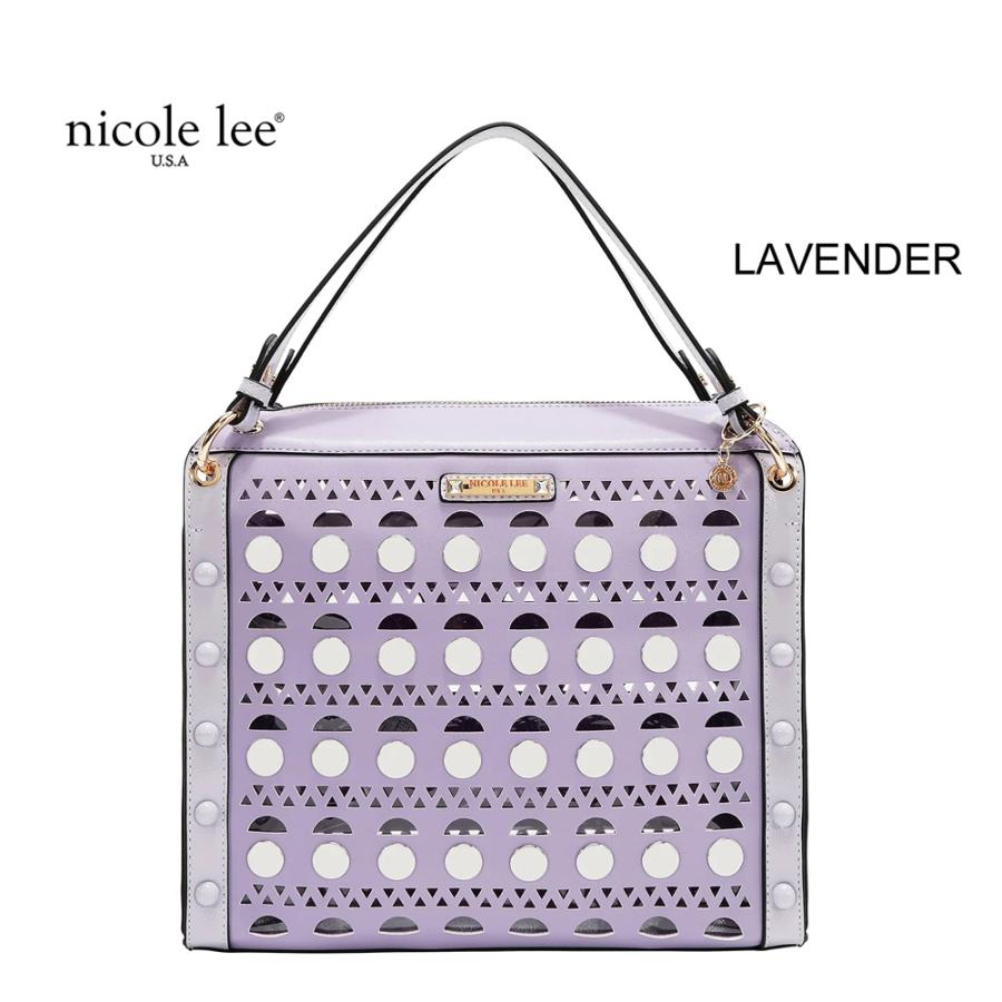 2026新作 数量限定 NICOLE LEE ニコールリー LSR17666 SILVER POP STUD SATCHEL BAG レーザーカット ハンドバッグ サッチェル ジオメトリック柄