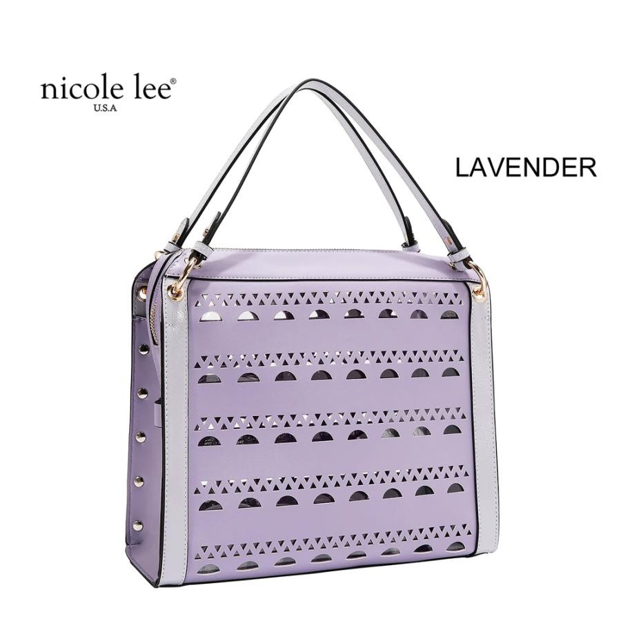 2026新作 数量限定 NICOLE LEE ニコールリー LSR17666 SILVER POP STUD SATCHEL BAG レーザーカット ハンドバッグ サッチェル ジオメトリック柄