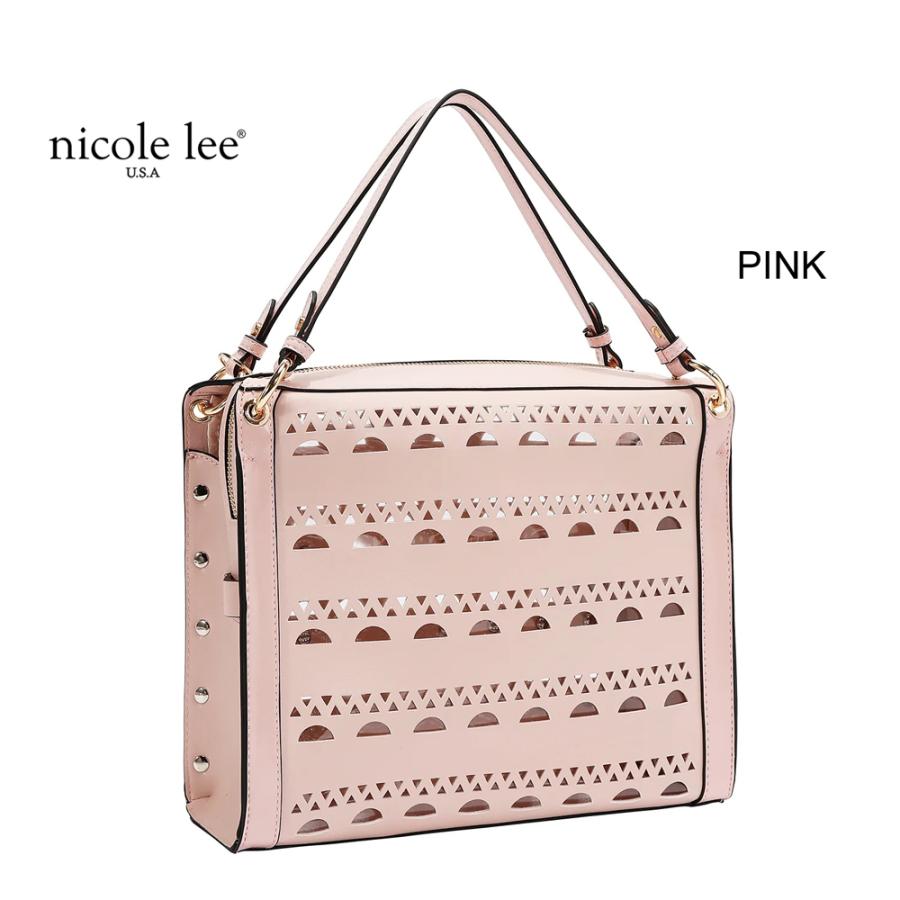 2026新作 数量限定 NICOLE LEE ニコールリー LSR17666 SILVER POP STUD SATCHEL BAG レーザーカット ハンドバッグ サッチェル ジオメトリック柄