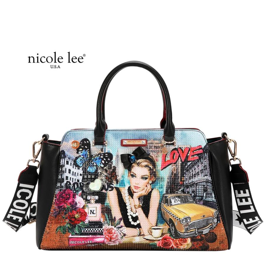 2026新作 数量限定 NICOLE LEE ニコールリー SI17450 SABINA IMAGINES SATCHEL BAG ニューヨーク  アート サッチェルバッグ 2WAY ロゴショルダー ボストンの画像