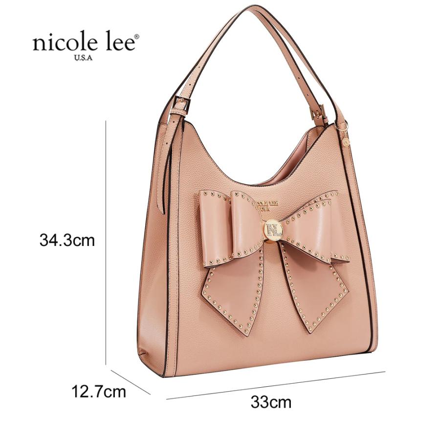 2026新作 数量限定 NICOLE LEE ニコールリー P17622 STUDDED BOW HOBO BAG ホーボーバッグ ショルダーバッグ ハンドバッグ ビッグリボン トートバッグの画像