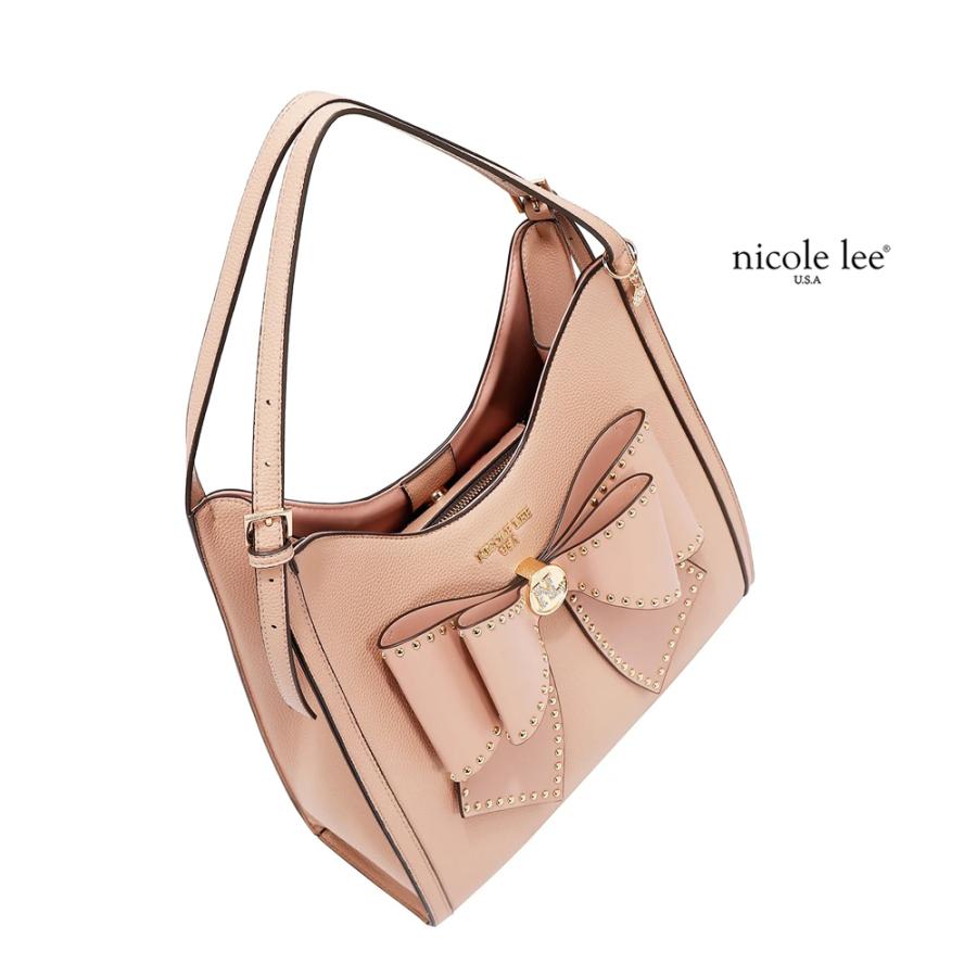 2026新作 数量限定 NICOLE LEE ニコールリー P17622 STUDDED BOW HOBO BAG ホーボーバッグ ショルダーバッグ ハンドバッグ ビッグリボン トートバッグの画像