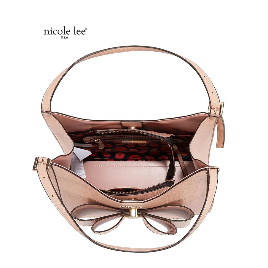 2026新作 数量限定 NICOLE LEE ニコールリー P17622 STUDDED BOW HOBO BAG ホーボーバッグ ショルダーバッグ ハンドバッグ ビッグリボン トートバッグの画像