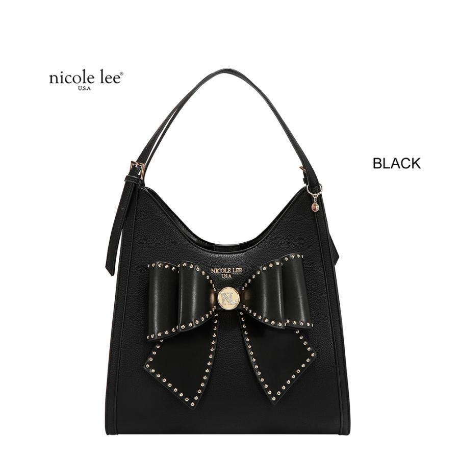 2026新作 数量限定 NICOLE LEE ニコールリー P17622 STUDDED BOW HOBO BAG ホーボーバッグ ショルダーバッグ ハンドバッグ ビッグリボン トートバッグの画像