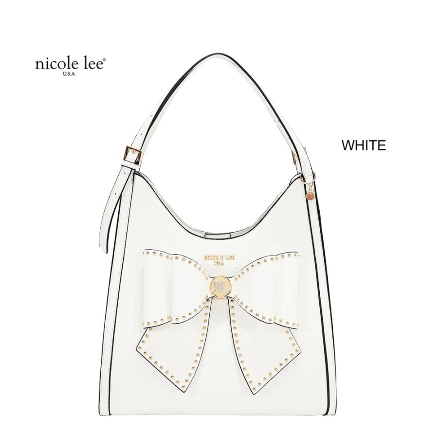 2026新作 数量限定 NICOLE LEE ニコールリー P17622 STUDDED BOW HOBO BAG ホーボーバッグ ショルダーバッグ ハンドバッグ ビッグリボン トートバッグの画像