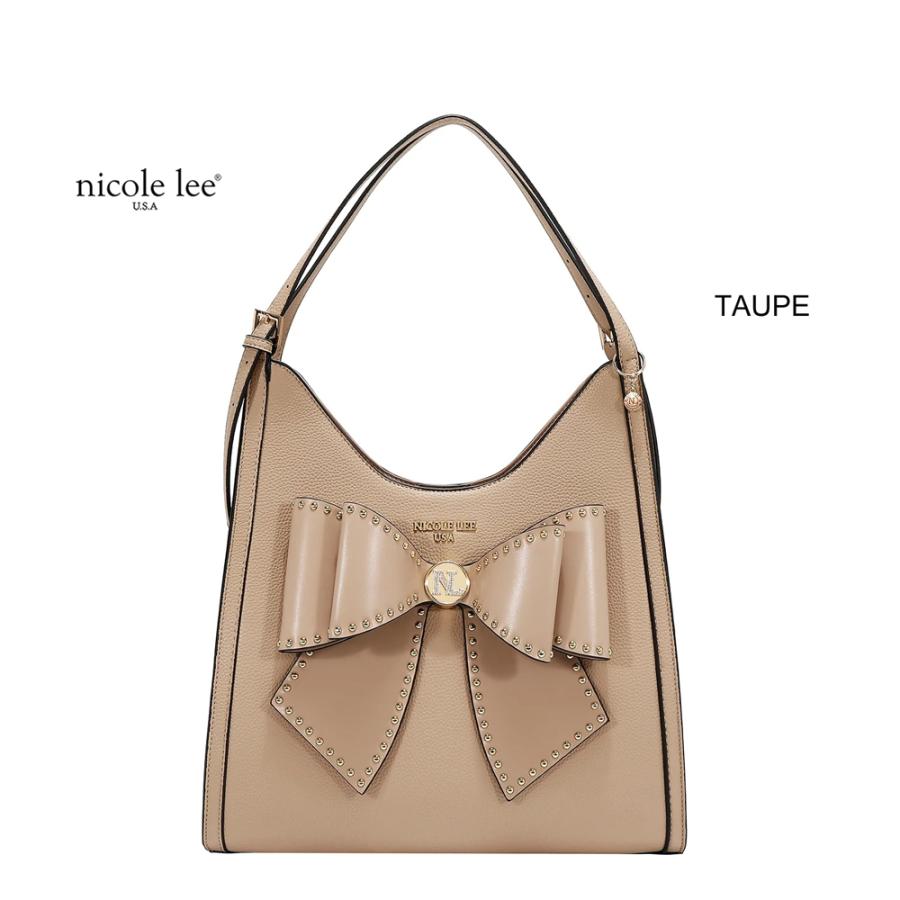 2026新作 数量限定 NICOLE LEE ニコールリー P17622 STUDDED BOW HOBO BAG ホーボーバッグ ショルダーバッグ ハンドバッグ ビッグリボン トートバッグの画像