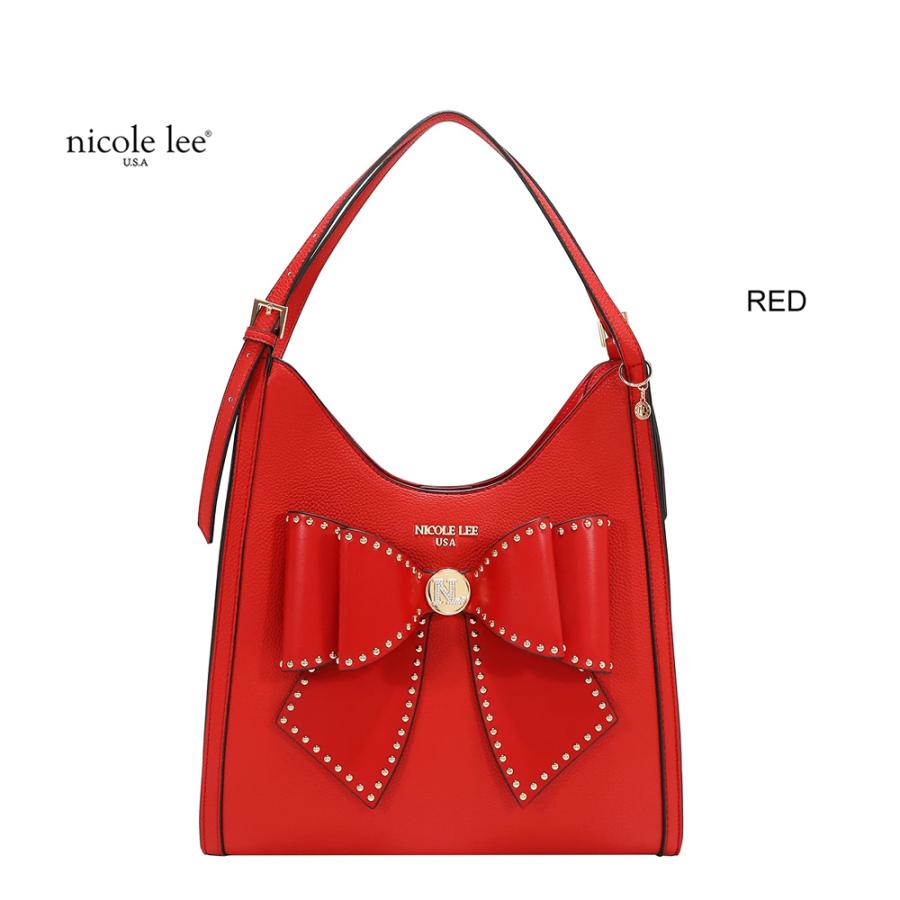 2026新作 数量限定 NICOLE LEE ニコールリー P17622 STUDDED BOW HOBO BAG ホーボーバッグ ショルダーバッグ ハンドバッグ ビッグリボン トートバッグの画像