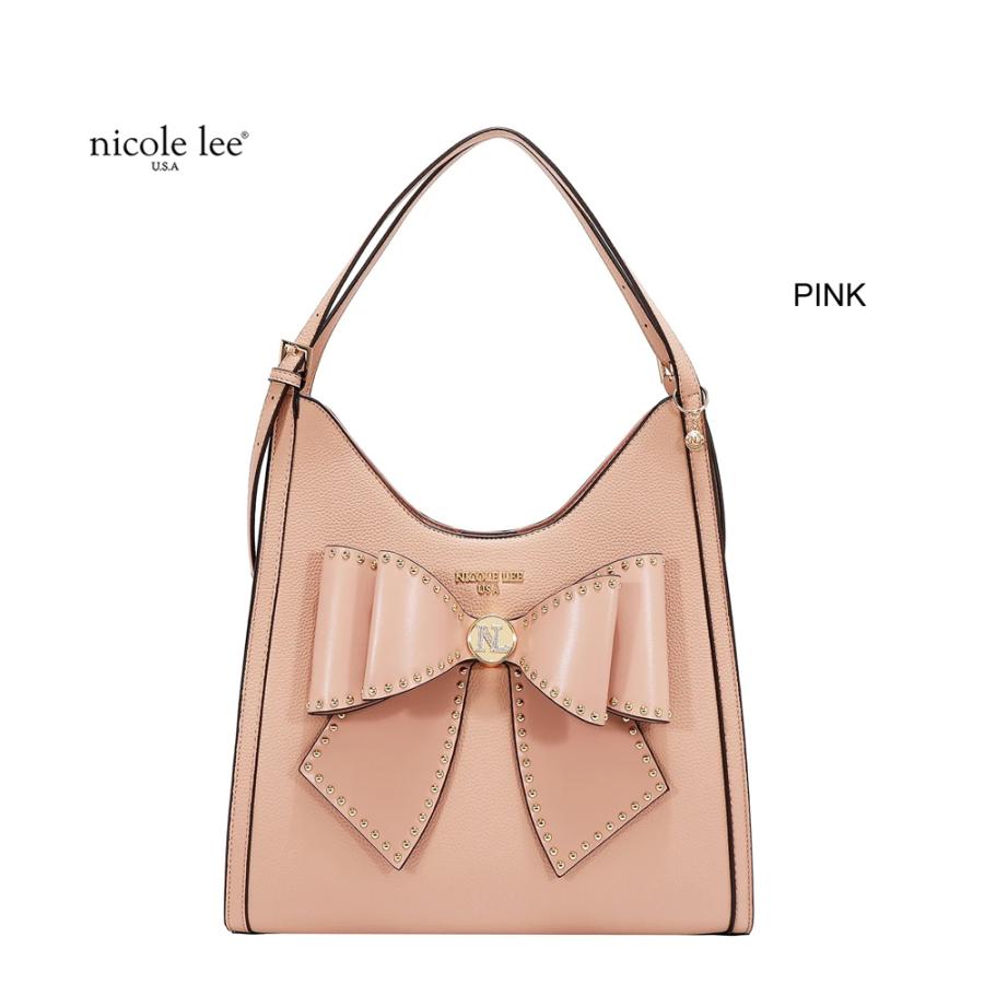 2026新作 数量限定 NICOLE LEE ニコールリー P17622 STUDDED BOW HOBO BAG ホーボーバッグ ショルダーバッグ ハンドバッグ ビッグリボン トートバッグの画像