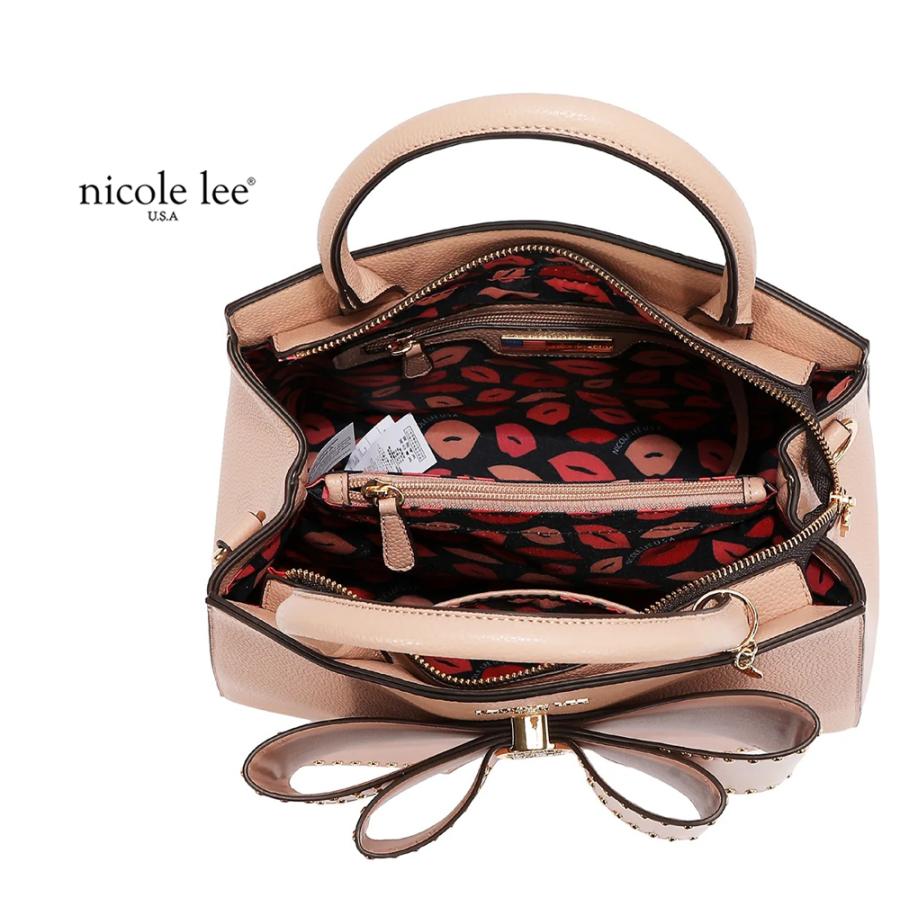 2026新作 数量限定 NICOLE LEE ニコールリー P17623 STUDDED BOW SATCHEL BAG サッチェルバッグ 2WAYショルダー ハンドバッグ ビッグリボン トートバッグの画像