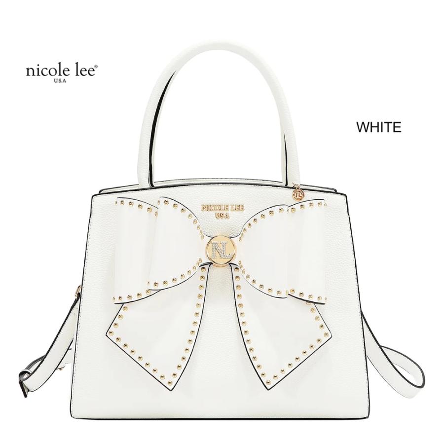 2026新作 数量限定 NICOLE LEE ニコールリー P17623 STUDDED BOW SATCHEL BAG サッチェルバッグ 2WAYショルダー ハンドバッグ ビッグリボン トートバッグの画像