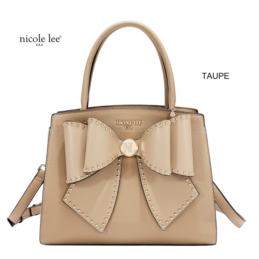 2026新作 数量限定 NICOLE LEE ニコールリー P17623 STUDDED BOW SATCHEL BAG サッチェルバッグ 2WAYショルダー ハンドバッグ ビッグリボン トートバッグの画像