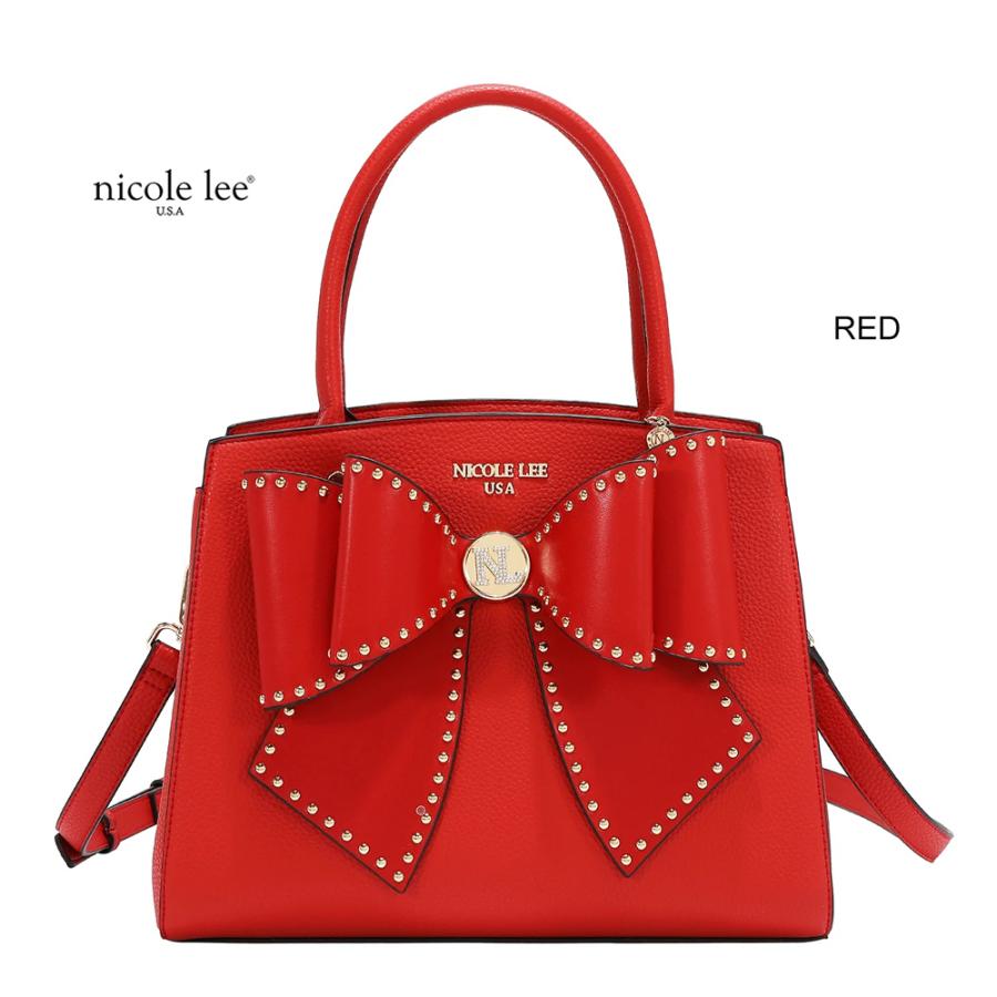 2026新作 数量限定 NICOLE LEE ニコールリー P17623 STUDDED BOW SATCHEL BAG サッチェルバッグ 2WAYショルダー ハンドバッグ ビッグリボン トートバッグの画像