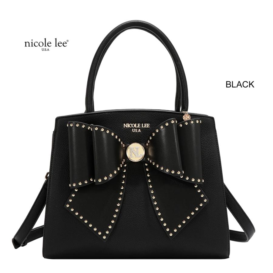 2026新作 数量限定 NICOLE LEE ニコールリー P17623 STUDDED BOW SATCHEL BAG サッチェルバッグ 2WAYショルダー ハンドバッグ ビッグリボン トートバッグの画像