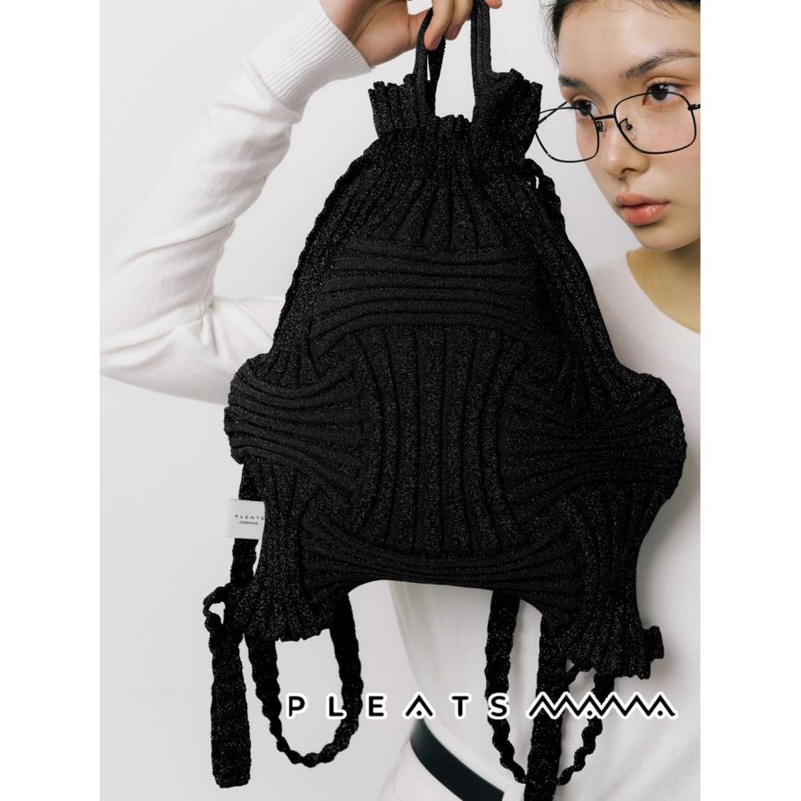 2026新ブランド！保証付 返品OK  PLEATS MAMA プリーツママ 日本 正規品  New Bow Backpack Glitter ニットバッグ 編み込み リュックバッグ バックパックの画像