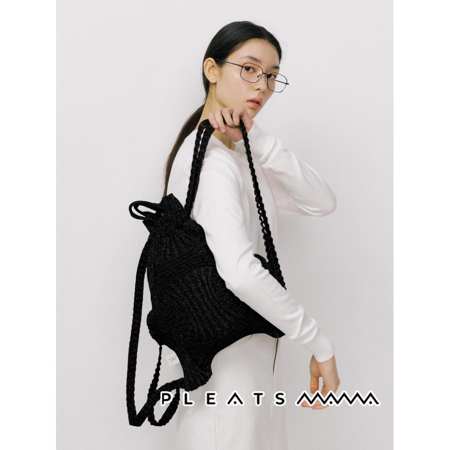 2026新ブランド！保証付 返品OK  PLEATS MAMA プリーツママ 日本 正規品  New Bow Backpack Glitter ニットバッグ 編み込み リュックバッグ バックパックの画像