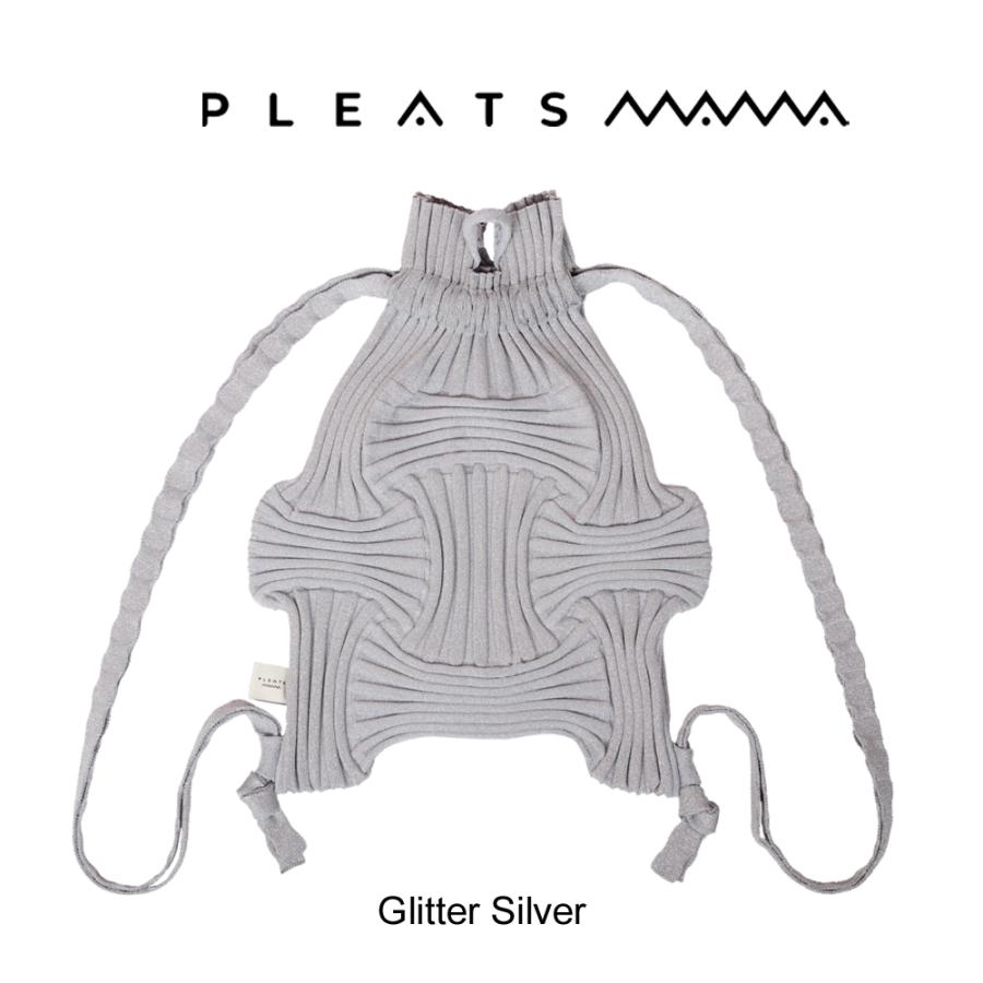 2026新ブランド！保証付 返品OK  PLEATS MAMA プリーツママ 日本 正規品  New Bow Backpack Glitter ニットバッグ 編み込み リュックバッグ バックパックの画像