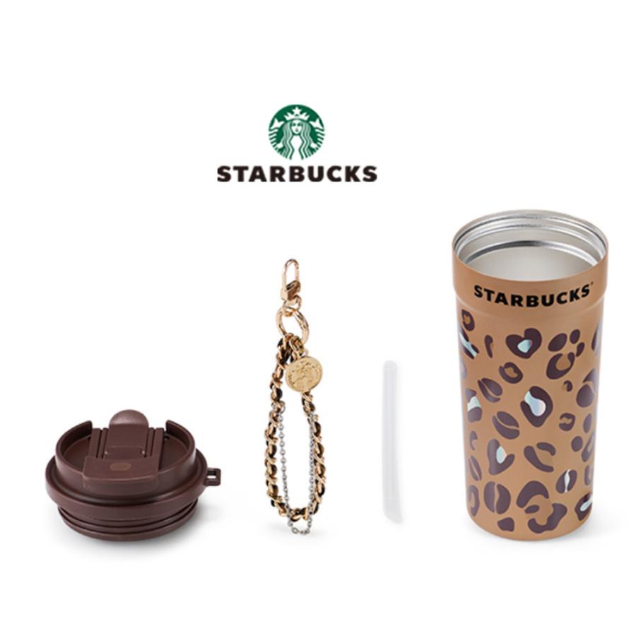 海外限定スターバックスヒョウ柄 ステンレスタンブラー 480ml チェーン付き スターバックス（Starbucks Coffee） 2026新ブランド！保証付 返品OK