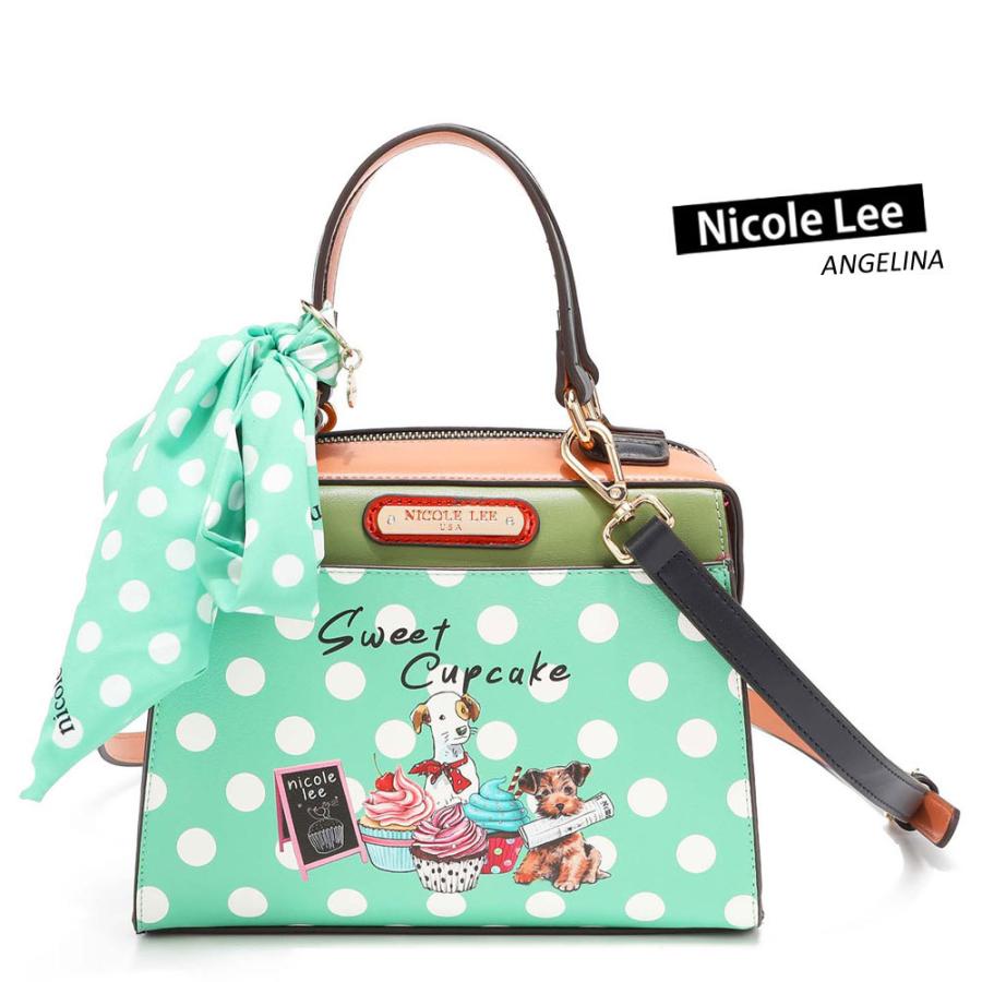 数量限定 NICOLE LEE ニコールリー CPD16314 レディース パステルドット柄 スクエアハンドバッグ ショルダー スカーフ 春夏秋冬 ビーガンレザー