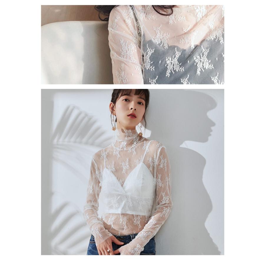 ハイネック長袖レースインナー レディース レイヤードコーデ 送料無料