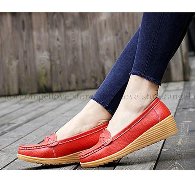 秋冬新品 スリッポン レディース ウェッジソール ミドルヒール フェイク 無地 全5色 大きいサイズあり ドライビングシューズ 靴 秋冬 合皮 歩きやすい 限 定 販 売