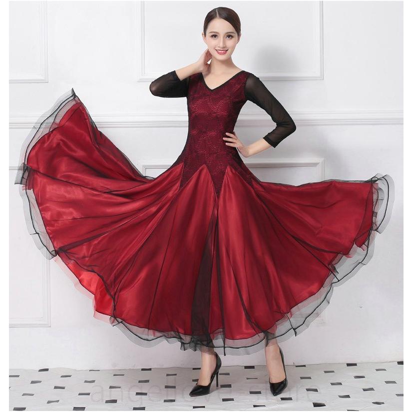 社交ダンス衣装 ワルツダンス服 社交ダンスドレス ステージ衣装 舞台服 ワルツ 大きい裾 タンゴ服 ダンス衣装 