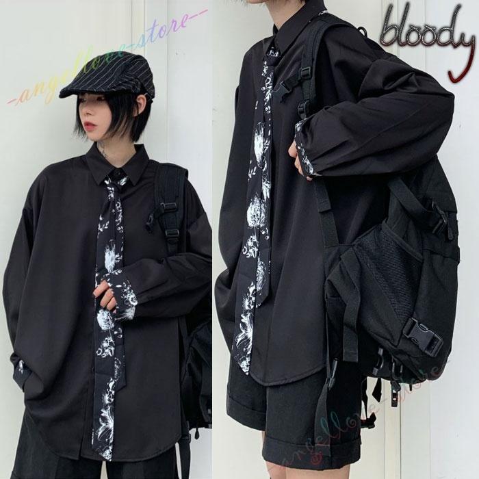 モード系 柄ネクタイ 長袖 シャツ サブカル ストリート ロック 原宿系 レディース メンズ ユニセックス 4yebedlya4 ファッション Www Futbolitoentreamigos Cl