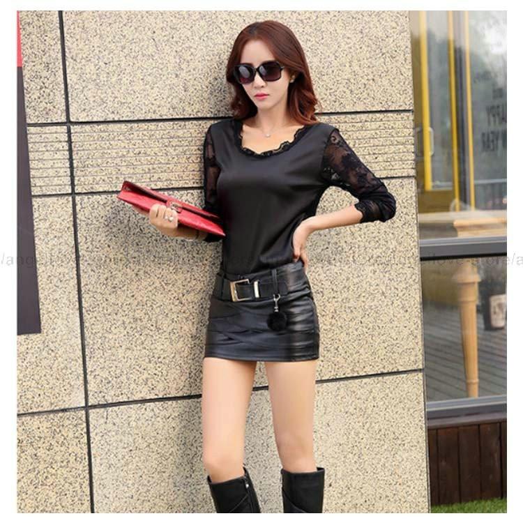 スカート ミニスカート ベルト付属 黒 タイト レディース フェイク