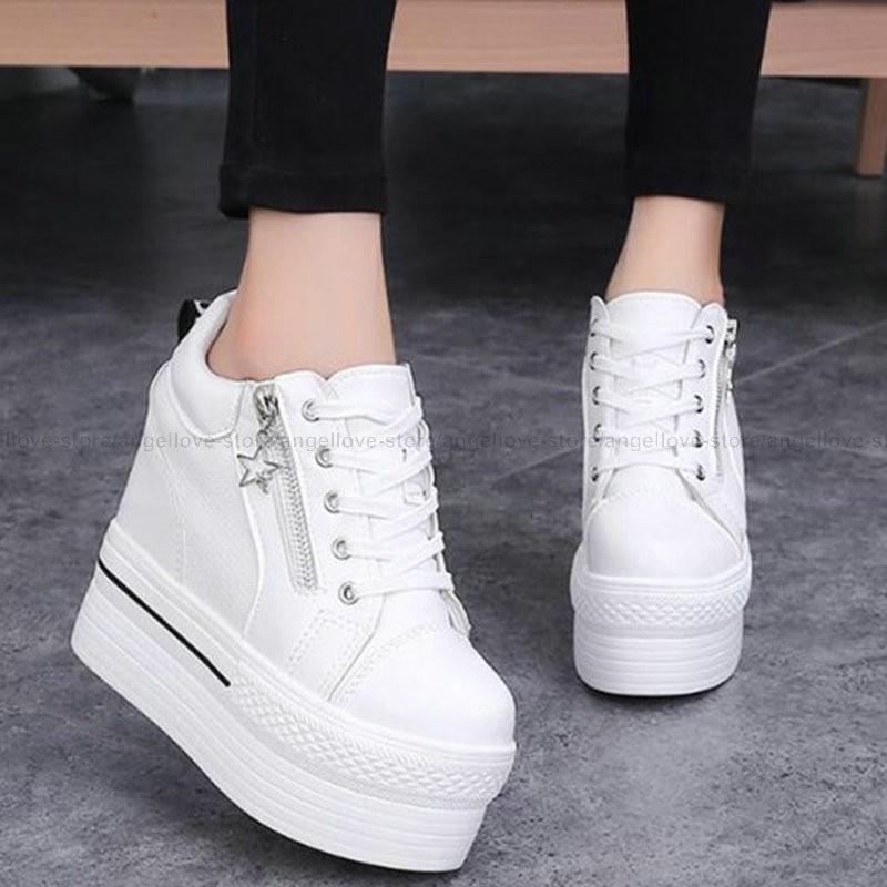 スニーカー レディース 厚底スニーカー ロットカット インヒール 6 8cmup レースアップシューズ 軽量 白 黒 大きいサイズあり 運動 2olor Sjrx2p1 富士研磨 通販 Yahoo ショッピング