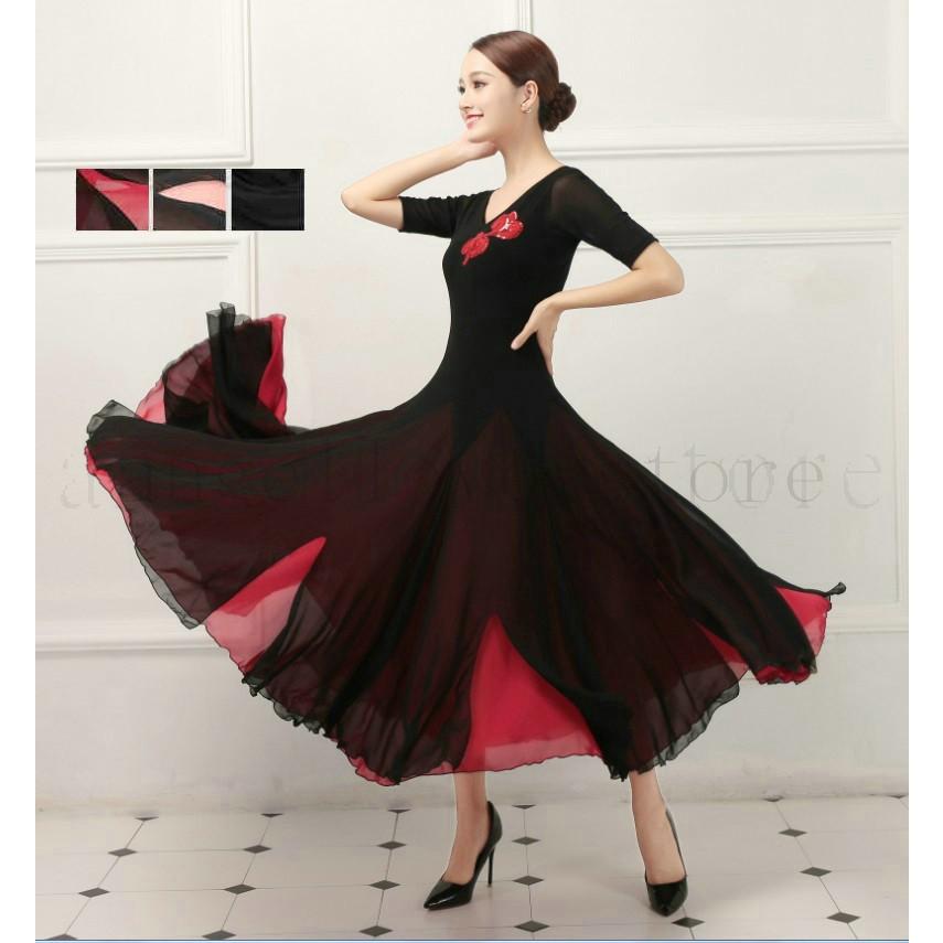 社交ダンス衣装 ワルツダンス服 社交ダンスドレス ステージ衣装 舞台服 ワルツ 大きい裾 タンゴ服 ダンス衣装