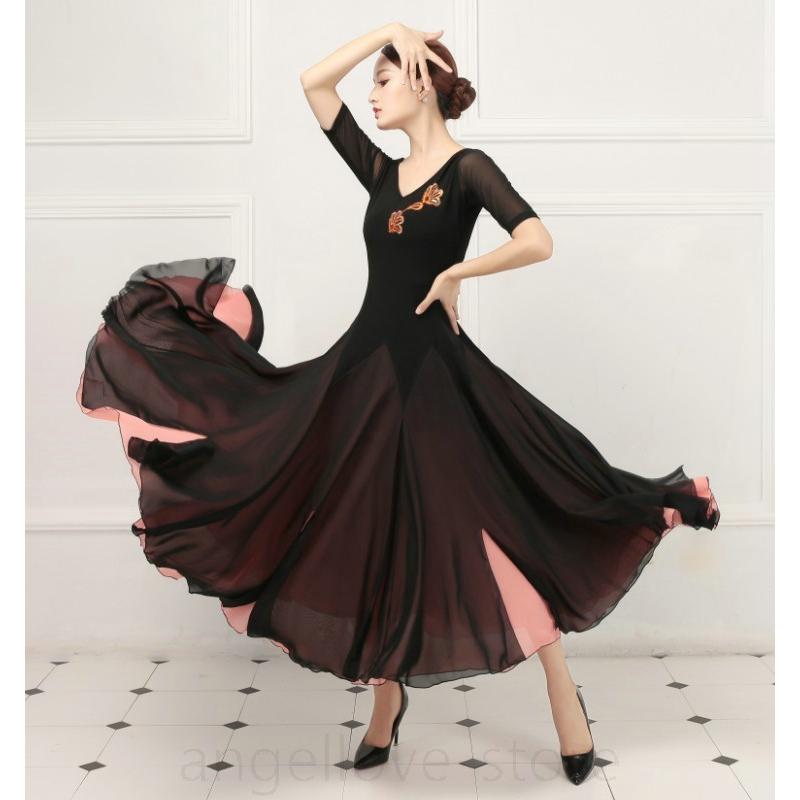 社交ダンス衣装 ワルツダンス服 社交ダンスドレス ステージ衣装 舞台服 ワルツ 大きい裾 タンゴ服 ダンス衣装 