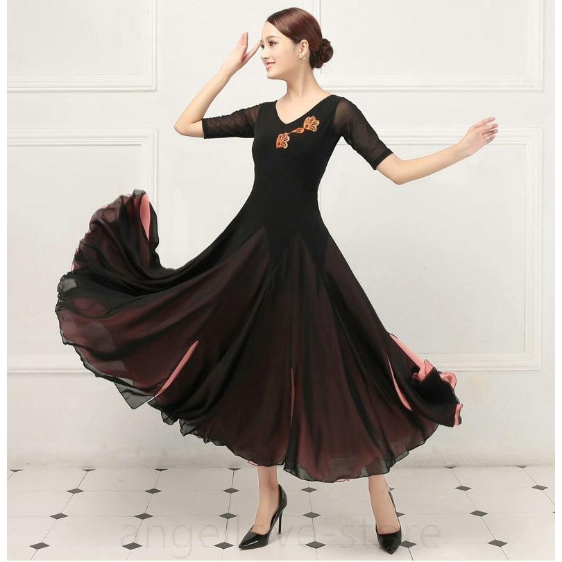 社交ダンス衣装 ワルツダンス服 社交ダンスドレス ステージ衣装 舞台服 ワルツ 大きい裾 タンゴ服 ダンス衣装 