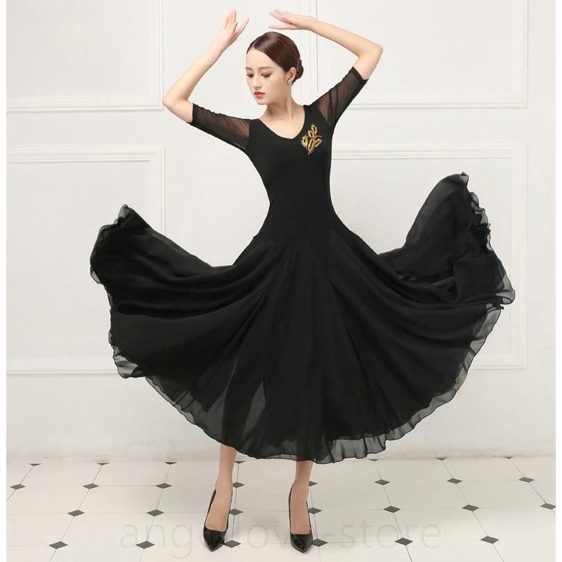 社交ダンス衣装 ワルツダンス服 社交ダンスドレス ステージ衣装 舞台服 ワルツ 大きい裾 タンゴ服 ダンス衣装 