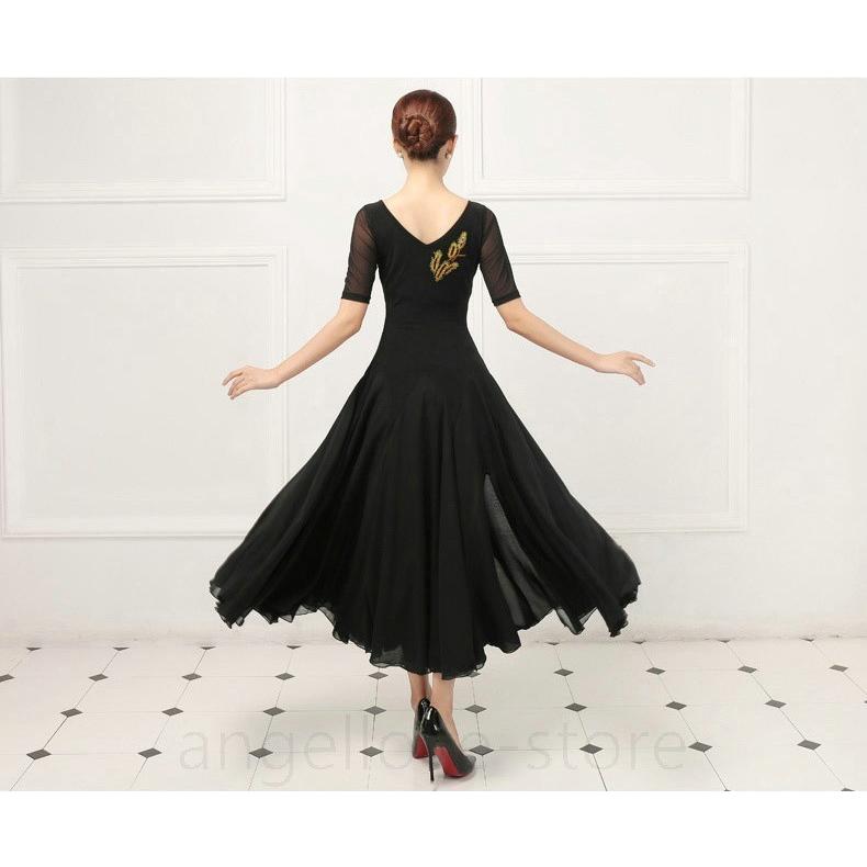 社交ダンス衣装 ワルツダンス服 社交ダンスドレス ステージ衣装 舞台服 ワルツ 大きい裾 タンゴ服 ダンス衣装 