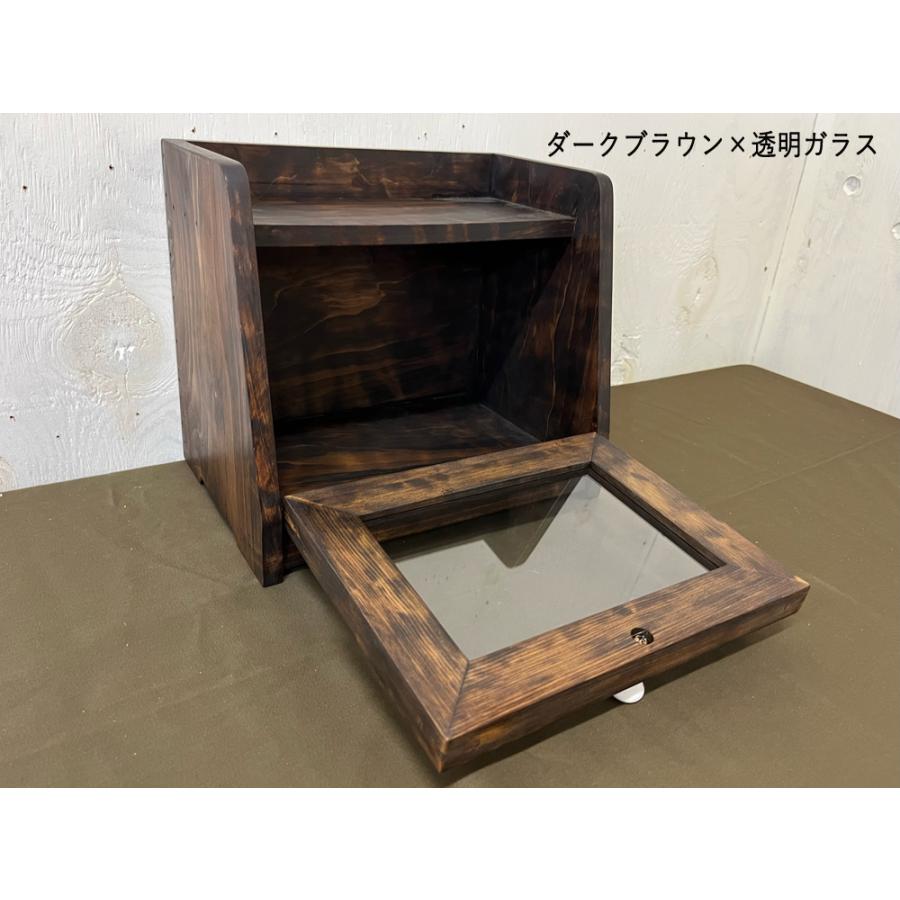 ブレッドボックス ダークブラウン 透明ガラス扉 25×17×22cm ミニミニサイズ フラットタイプ ブラッドケース 木製 ひのき ハンドメイド 受注製作｜angelsdust｜08