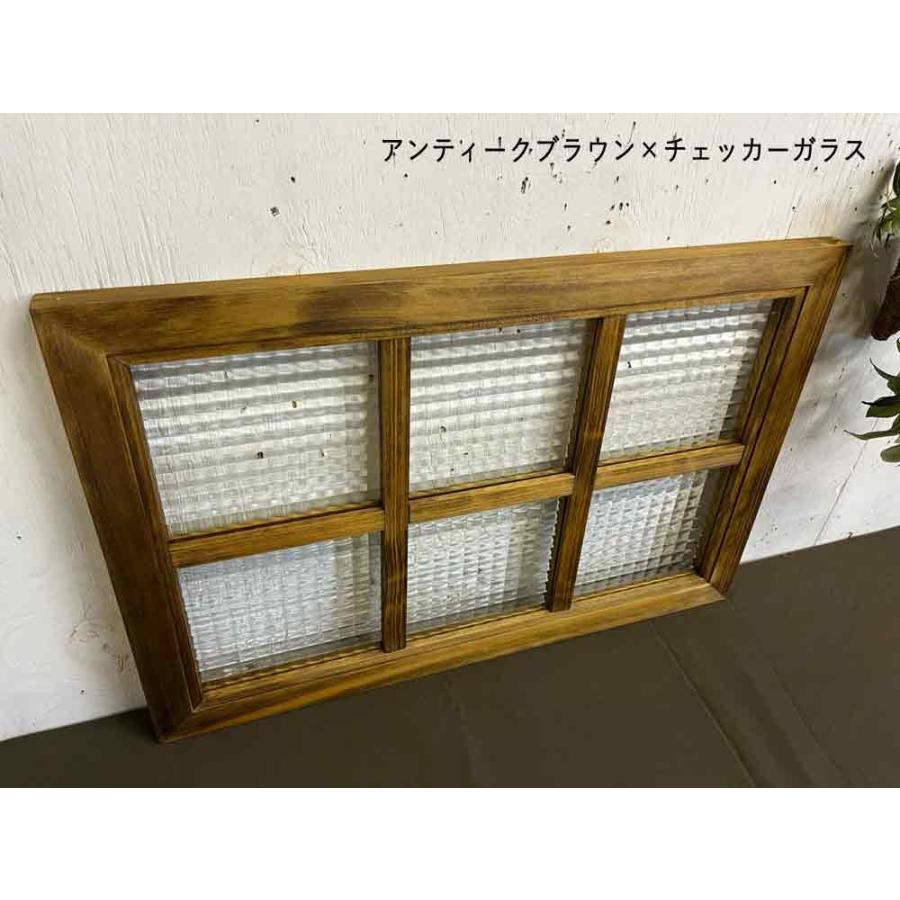 ガラスフレーム アンティークブラウン チェッカーガラス 両面仕様桟