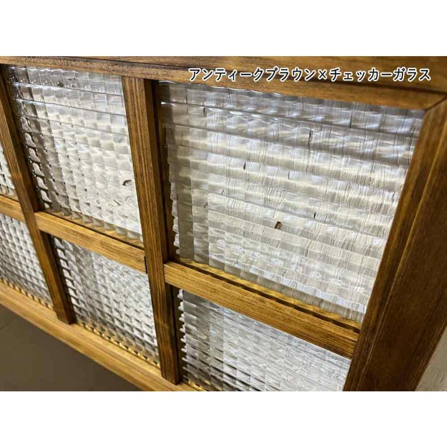 ガラスフレーム アンティークブラウン チェッカーガラス 両面仕様桟