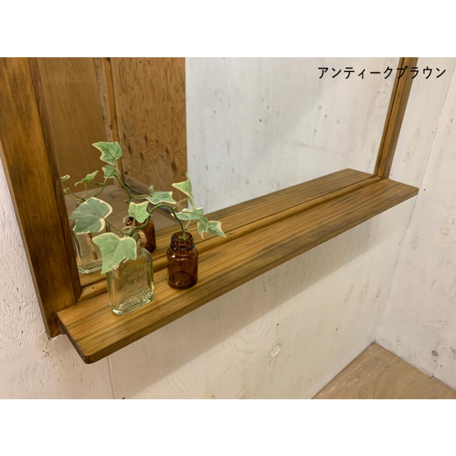 ミラーシェルフ 吊り下げ金具つき アンティークブラウン 70×9×60cm 