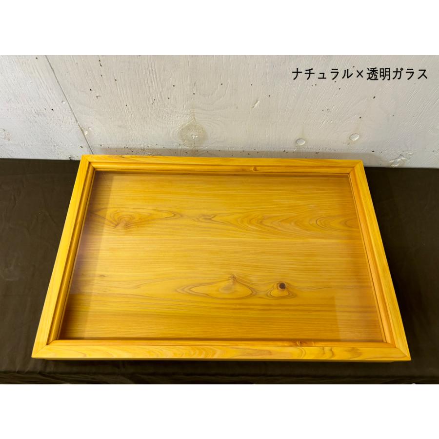 早め発送 アクセサリーケース ナチュラル 透明ガラス 60×40×6cm 内寸高さ2.8cm つまみなし ひのき 木製 ハンドメイド_2
