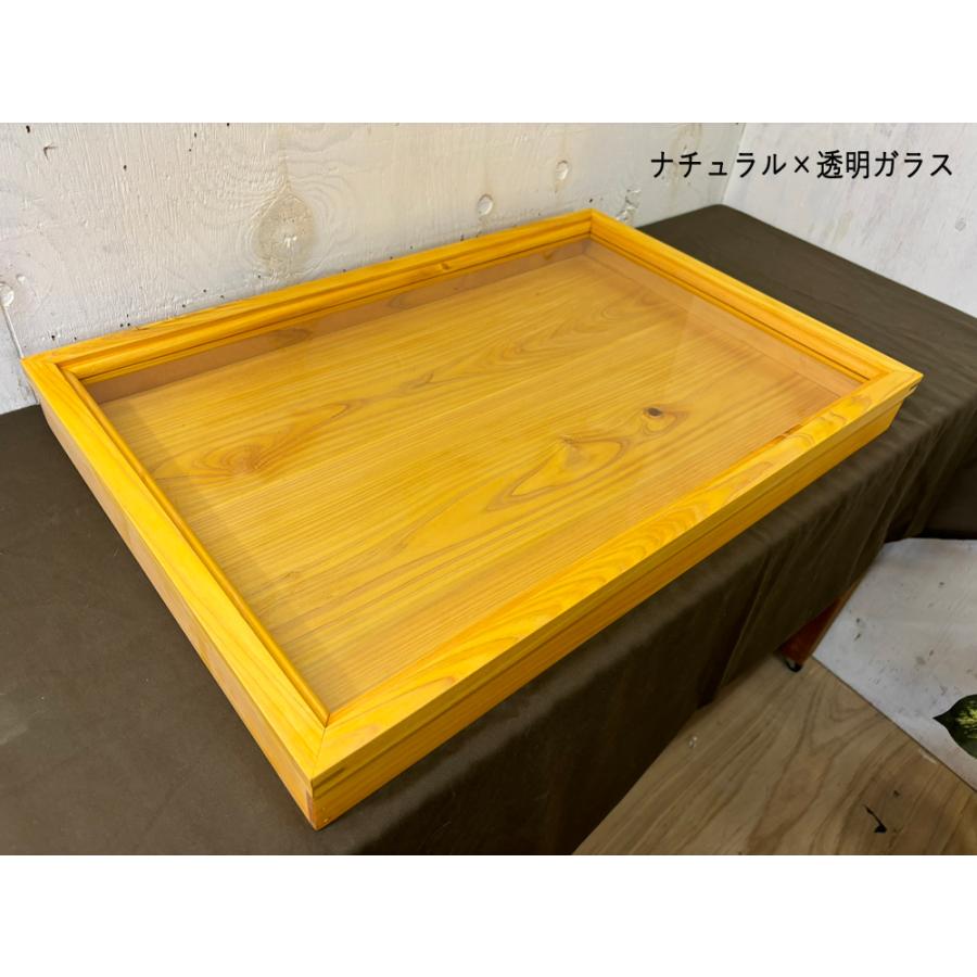 早め発送 アクセサリーケース ナチュラル 透明ガラス 60×40×6cm 内寸高さ2.8cm つまみなし ひのき 木製 ハンドメイド_3
