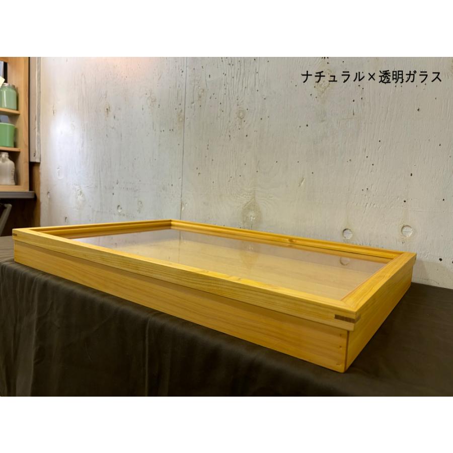 早め発送 アクセサリーケース ナチュラル 透明ガラス 60×40×6cm 内寸高さ2.8cm つまみなし ひのき 木製 ハンドメイド_4