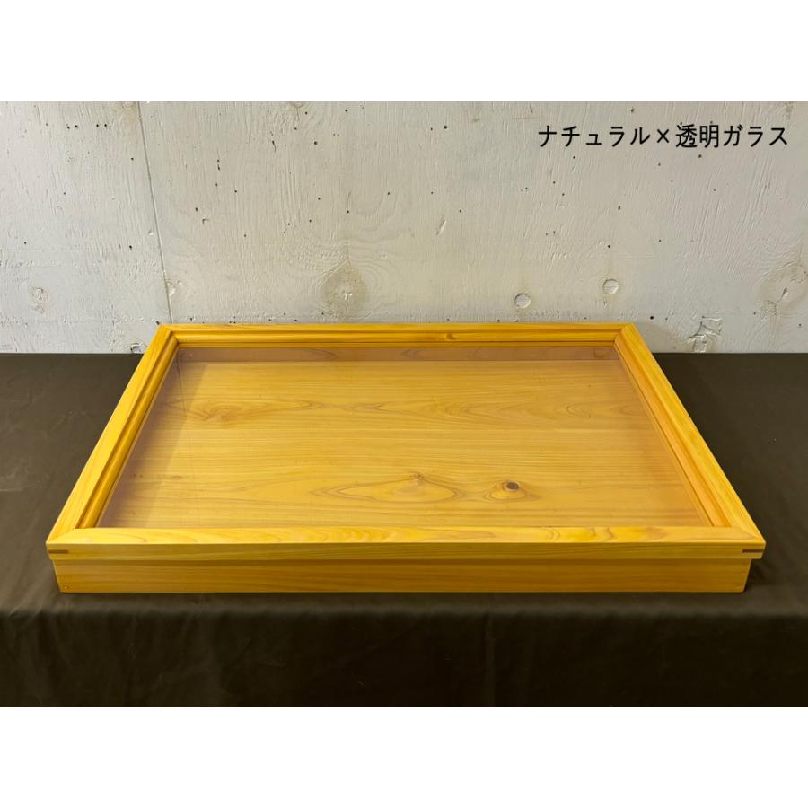 早め発送 アクセサリーケース ナチュラル 透明ガラス 60×40×6cm 内寸高さ2.8cm つまみなし ひのき 木製 ハンドメイド_5
